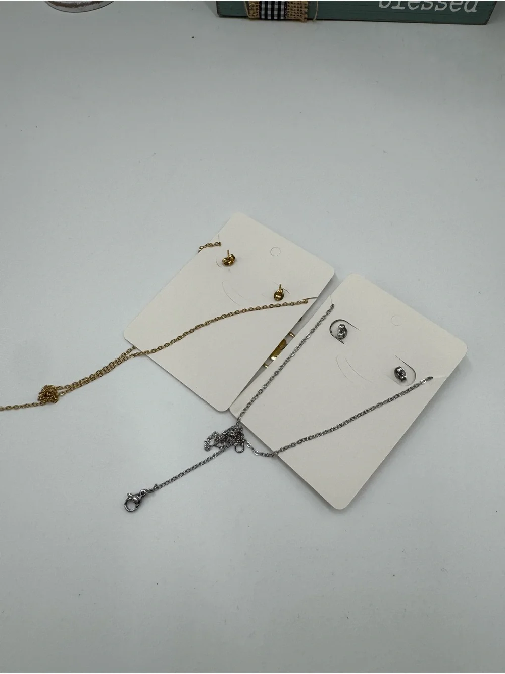 Sweetheart Boy/Girl Earring and Necklace Set - Silver or Gold - Stainless Steel